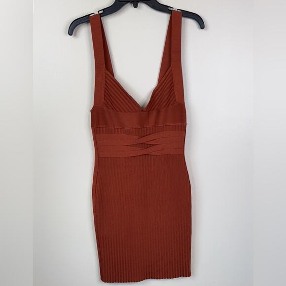 NEW House Of CB London Charmagne Rust Bandage Dress Womens M Ribbed Bodycon - Picture 2 of 11